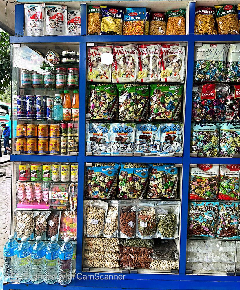 Shelves of imported chocolate and candy inside the shop
